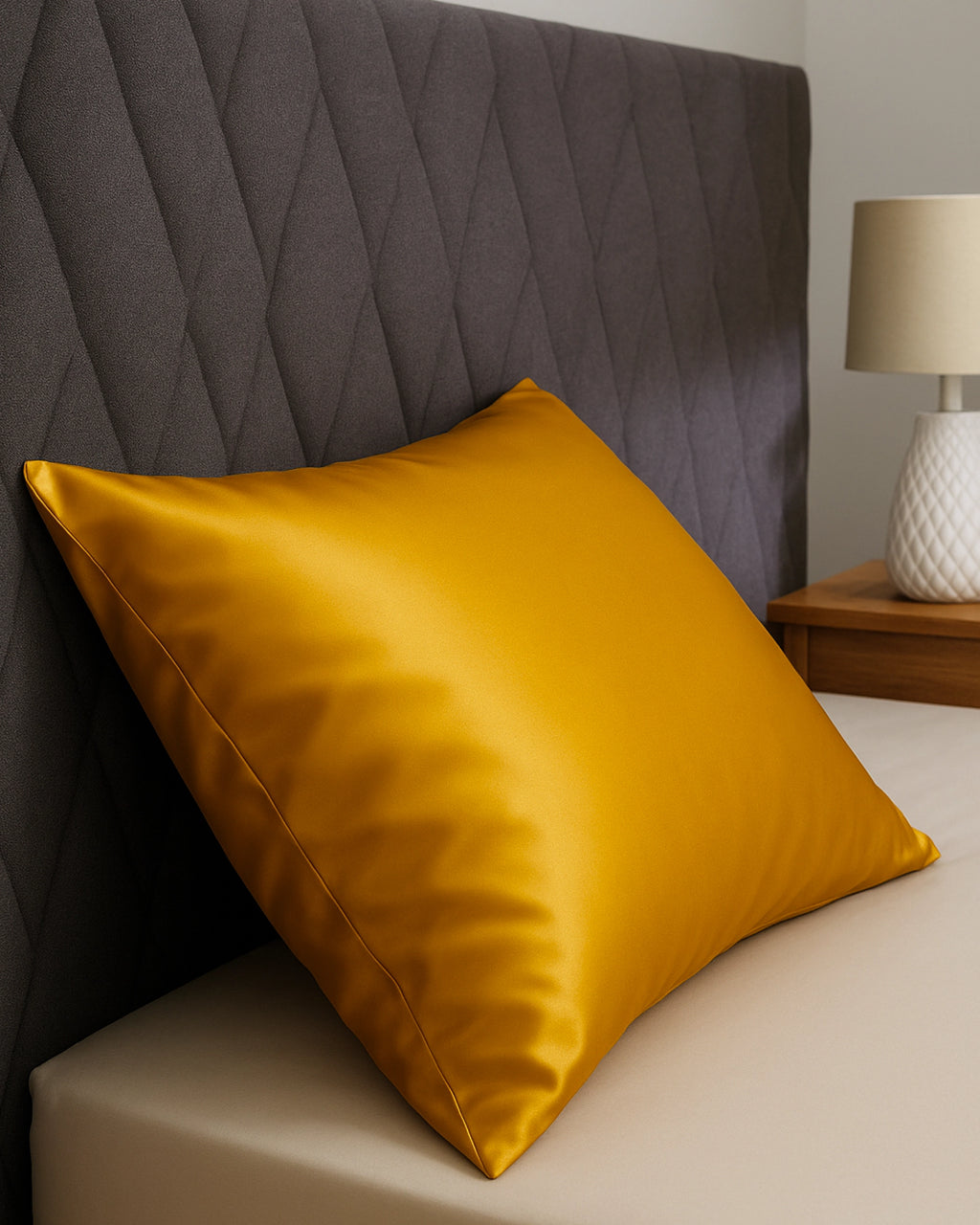 Elegant Royal Gold satin pillowcase designed for a chic and cozy bedroom look.