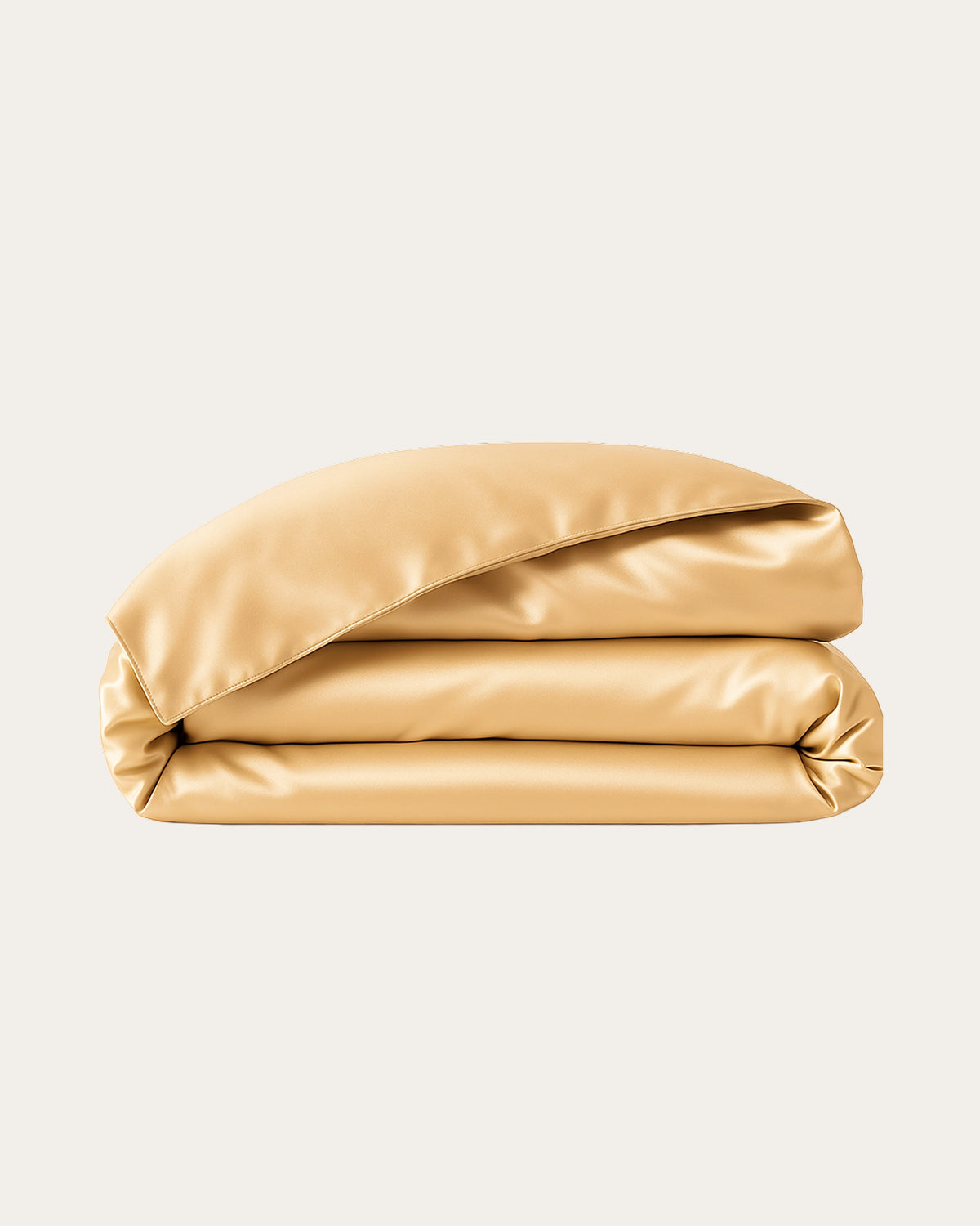 Cream Sable Satin Duvet Cover folded, showcasing its smooth, luxurious satin texture for a cozy and elegant bedroom decor.