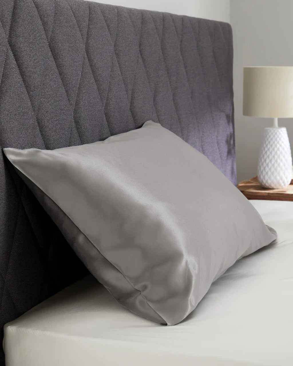 Moonlight Silver satin pillowcase for a touch of romance in your bedroom, soft and smooth for hair and skin care.